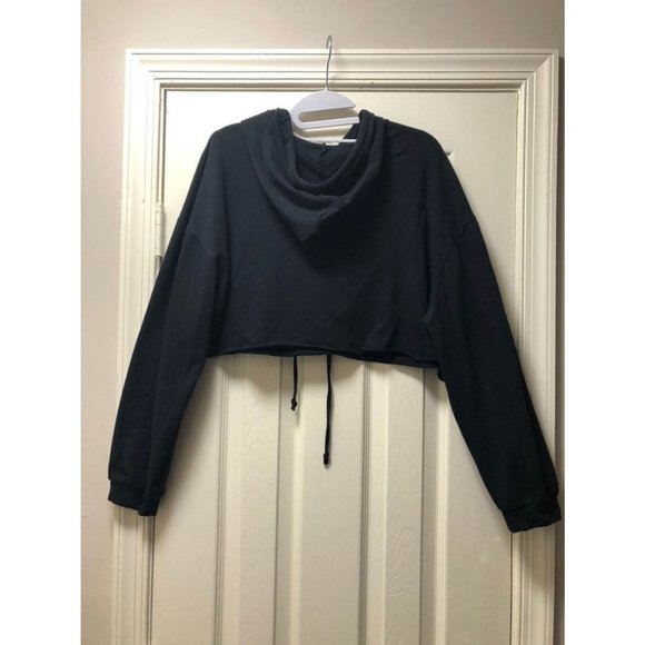 Beware sequin Blessed Faith crop black hoodie top - Picture 2 of 5